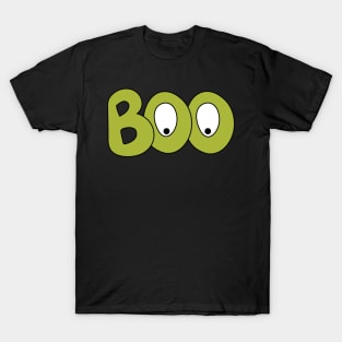 BOO text art cartoon eyes green bubble letters T-Shirt